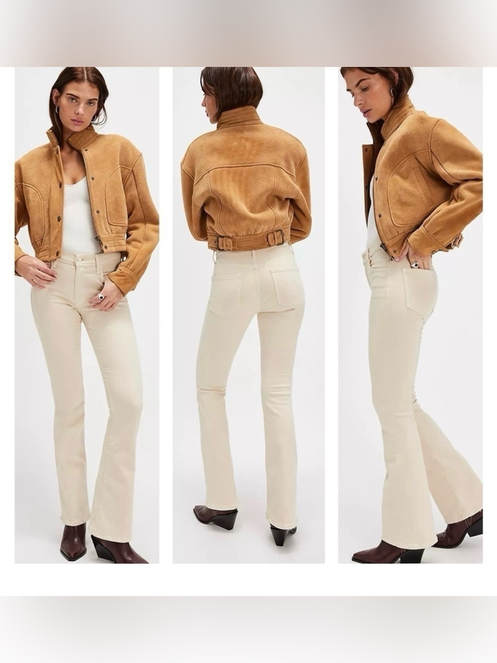 MOTHER • the weekender slim flare jeans in play date - size 28 ecru cream